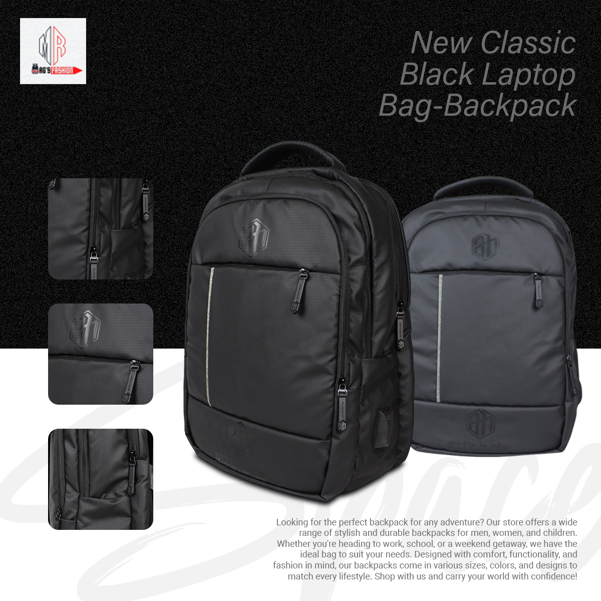 Picture of New Classic Black Laptop Bag-Backpack