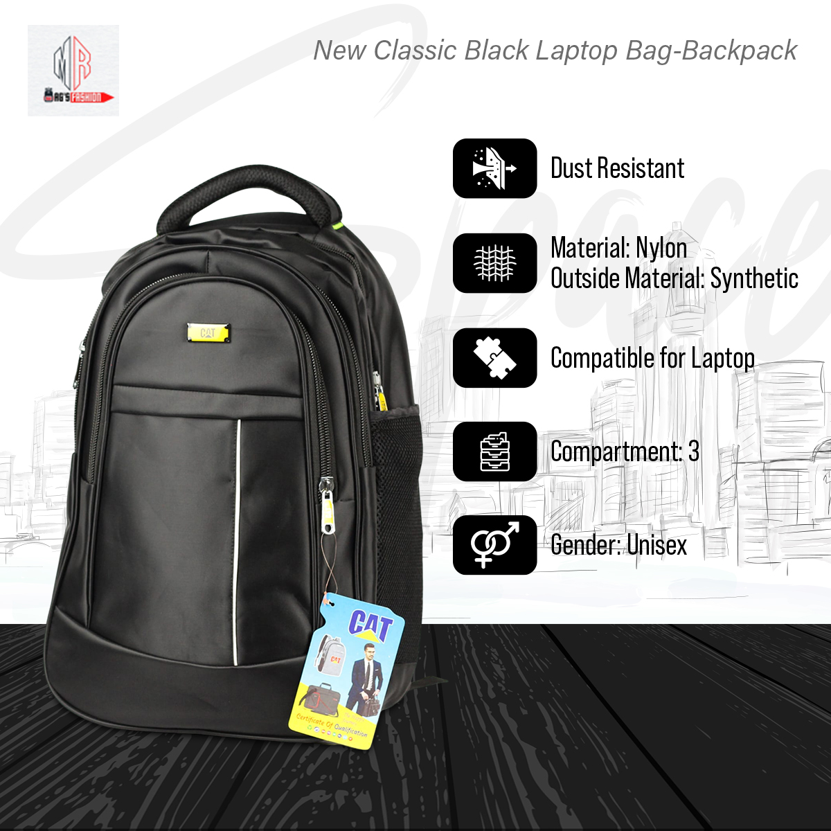 Picture of New Classic Black Laptop Bag-Backpack