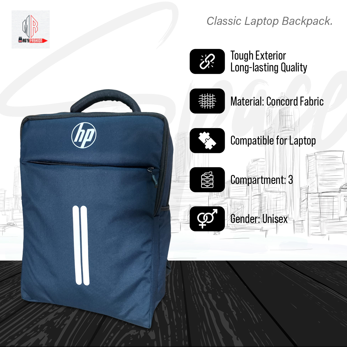 Picture of Classic Travel Backpack for Men and Women - Travel Bag - Waterproof Fabric - Laptop Bag - Rainproof - Blue