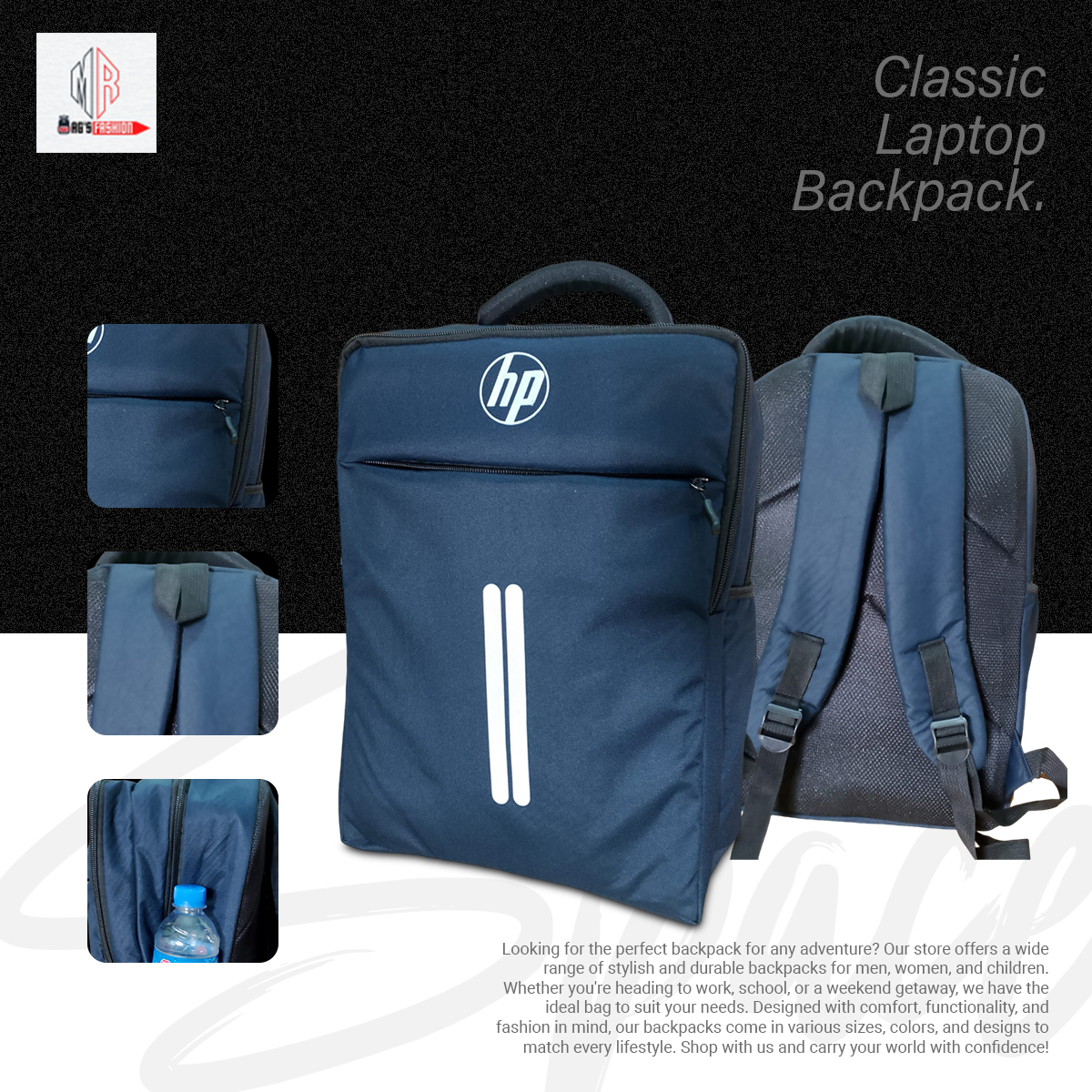 Picture of Classic Travel Backpack for Men and Women - Travel Bag - Waterproof Fabric - Laptop Bag - Rainproof - Blue