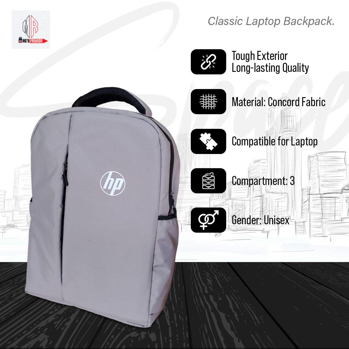 Picture of Classic Travel Backpack for Men and Women - Travel Bag - Waterproof Fabric - Laptop Bag - Rainproof - Grey