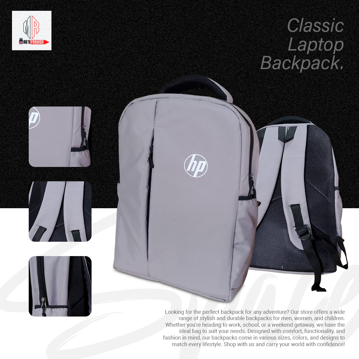 Picture of Classic Travel Backpack for Men and Women - Travel Bag - Waterproof Fabric - Laptop Bag - Rainproof - Grey