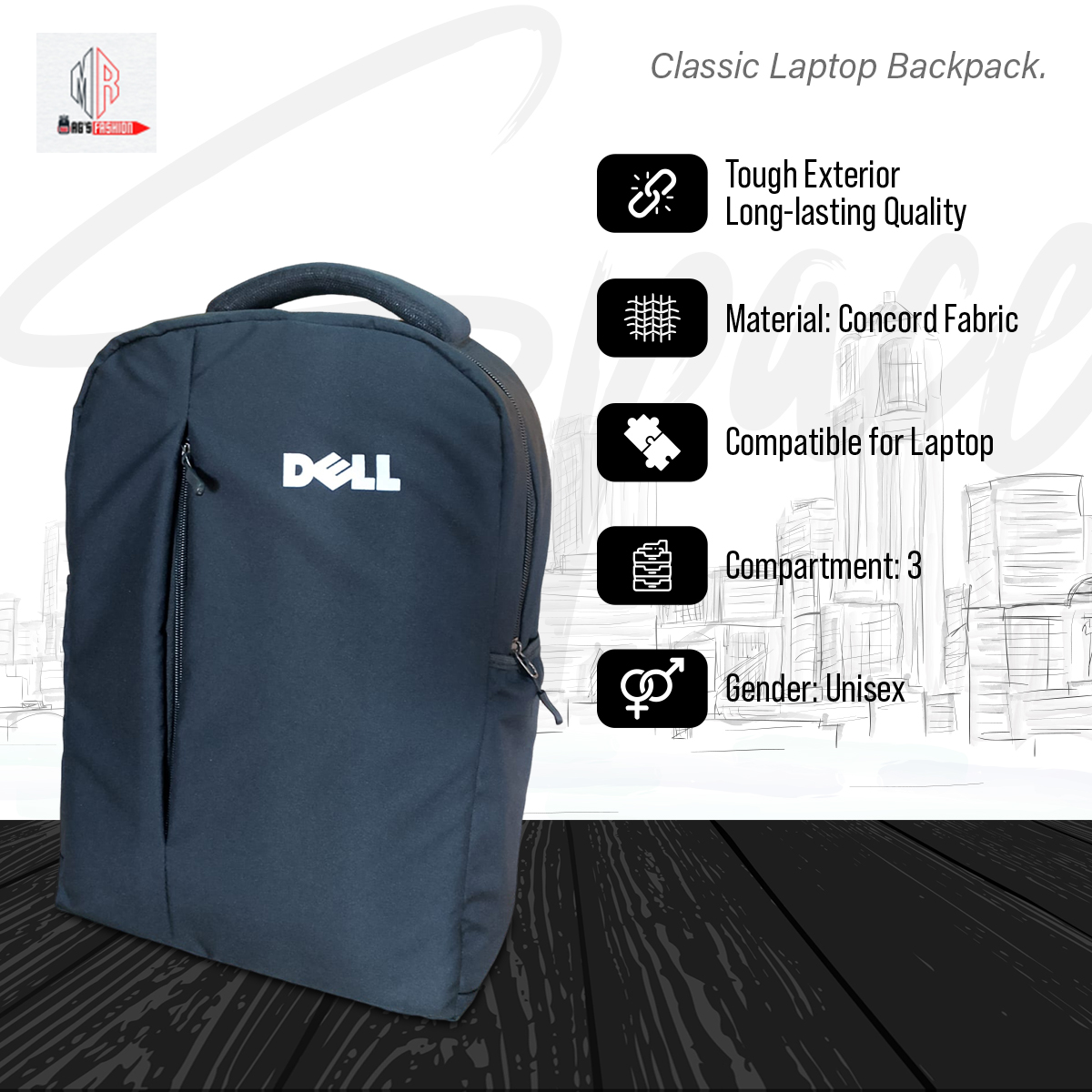 Picture of Classic Travel Backpack for Men and Women - Travel Bag - Waterproof Fabric - Laptop Bag - Black