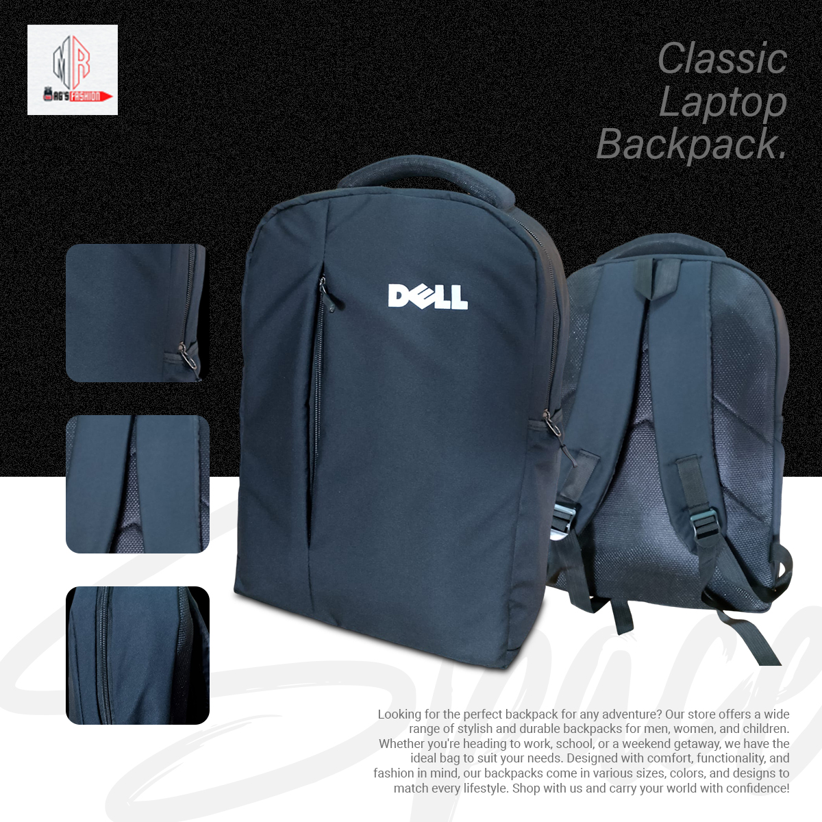 Picture of Classic Travel Backpack for Men and Women - Travel Bag - Waterproof Fabric - Laptop Bag - Black