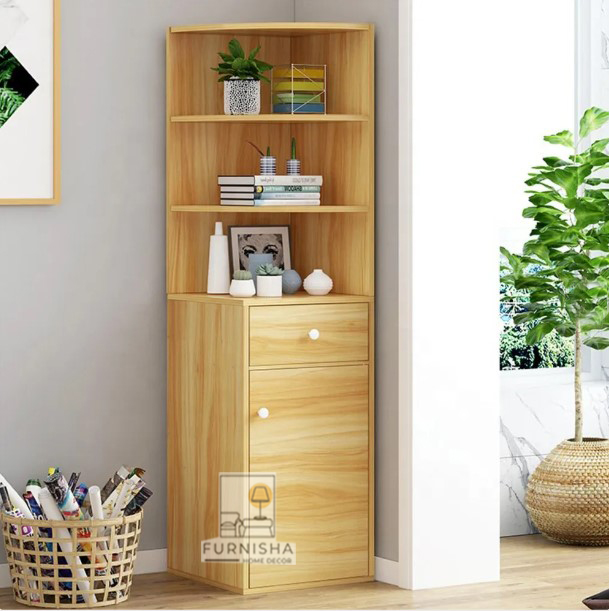 Picture of (Test Product) Furnisha  Furnisha Modern Corner Shelves With Drawer Unit Office File Shelf (Finish Color Beech) - Book Shelf