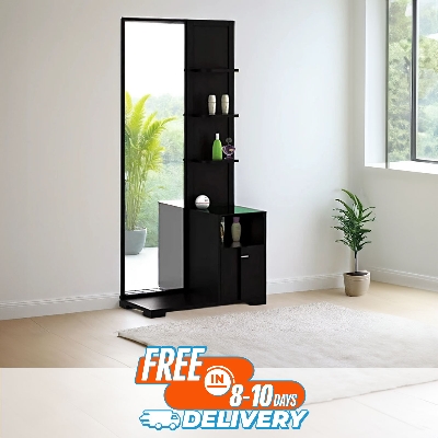 Picture of (Test Product) Furnisha  Furnisha Full Mirror View Black Dressing Table with Cosmetic Shelf and locker Drawer Storage Cabinet