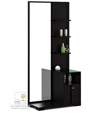Picture of (Test Product) Furnisha  Furnisha Full Mirror View Black Dressing Table with Cosmetic Shelf and locker Drawer Storage Cabinet
