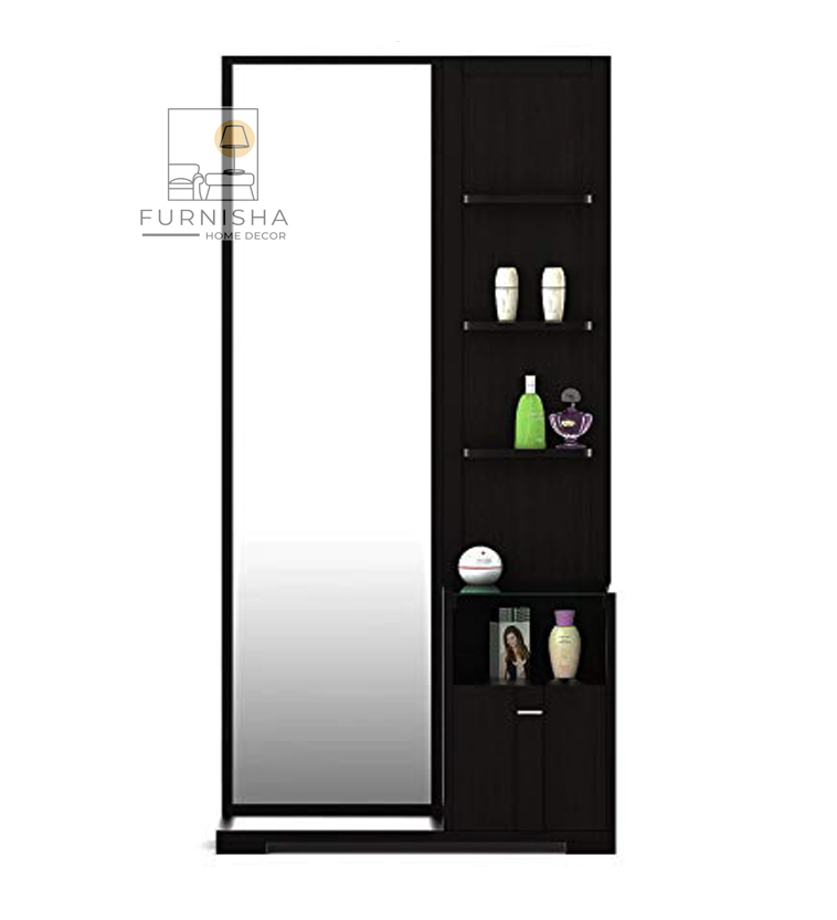 Picture of (Test Product) Furnisha  Furnisha Full Mirror View Black Dressing Table with Cosmetic Shelf and locker Drawer Storage Cabinet