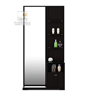 Picture of (Test Product) Furnisha  Furnisha Full Mirror View Black Dressing Table with Cosmetic Shelf and locker Drawer Storage Cabinet