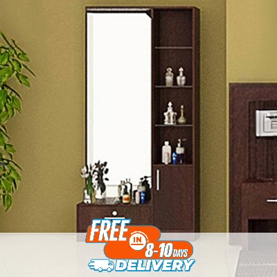 Picture of (Test Product)  Furnisha  Full View Mirror Dressing Table with Cosmetic Shelf and 1 Locker Drawer with Cabinet Modern Dressing Table (Color Finish Antique Melamine lamented Board)