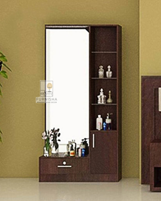 Picture of (Test Product)  Furnisha  Full View Mirror Dressing Table with Cosmetic Shelf and 1 Locker Drawer with Cabinet Modern Dressing Table (Color Finish Antique Melamine lamented Board)
