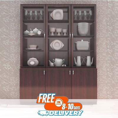 Picture of (Test Product)  Furnisha  Furnisha Crockery Display Unit with 3 door Storage Showcase Cabinet To be used indoor in dining rooms (Finish Color - Mahogany Reddish brown)