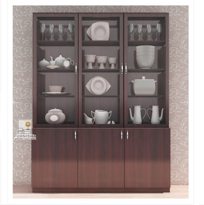 Picture of (Test Product)  Furnisha  Furnisha Crockery Display Unit with 3 door Storage Showcase Cabinet To be used indoor in dining rooms (Finish Color - Mahogany Reddish brown)