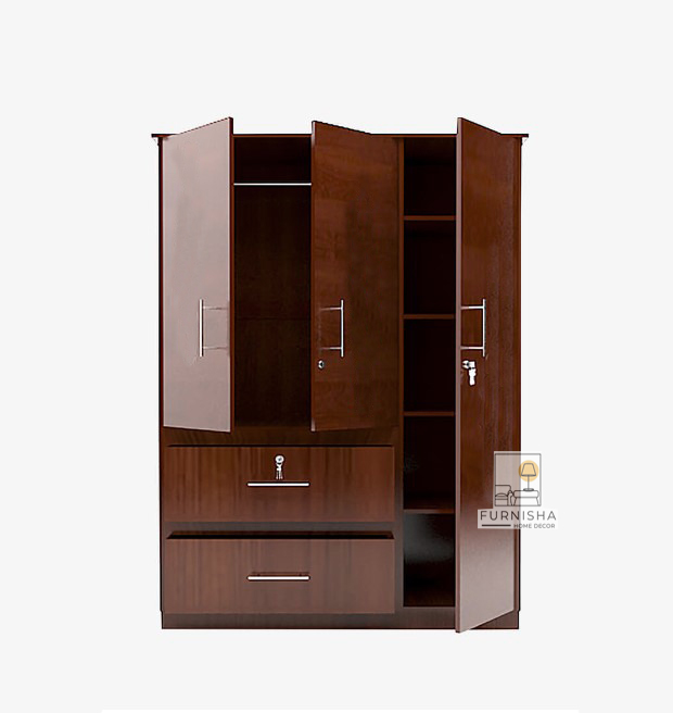 Picture of (Test Product) Furnisha  Furnisha Almira with Clothe Hanger Clothe Storage Shelve and 2 large Drawer Storage MDF Board (Finish Color -Regal Antique and Walnut)