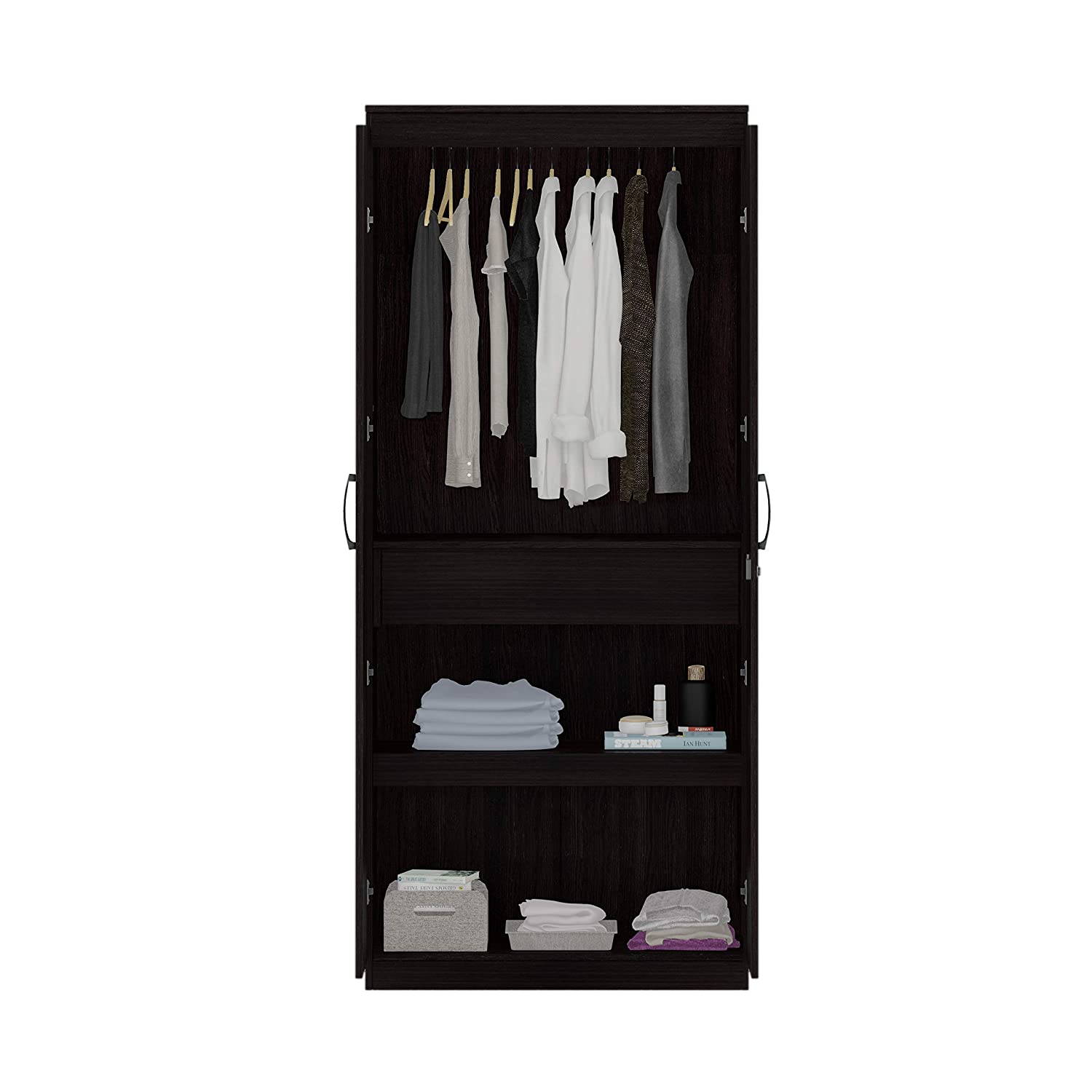 Picture of (Test Product) Furnisha 2 Door Black Almira with Inner Drawer and Cloth Storage  Hanging Unit with Storage Shelf