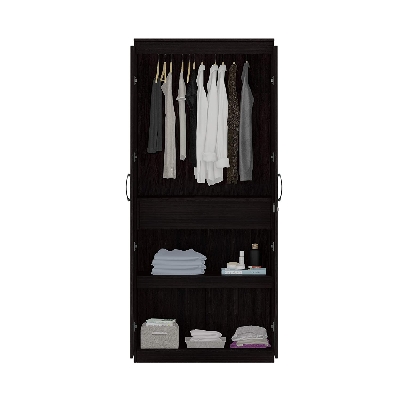 Picture of (Test Product) Furnisha 2 Door Black Almira with Inner Drawer and Cloth Storage  Hanging Unit with Storage Shelf