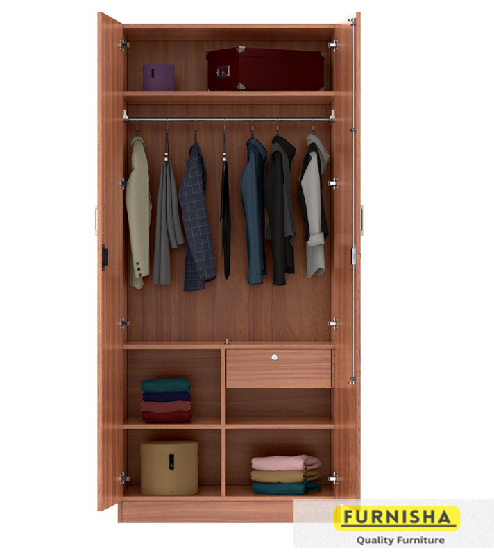 Picture of (Test Product) Furnisha Medusa Engineered Wood Particle Board 2 Doors Almira with Inner Locker Drawer and cloth storage shelf Almira /Wardrobe (Cherry finish)