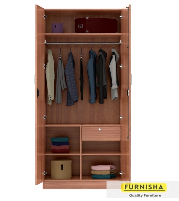 Picture of (Test Product) Furnisha Medusa Engineered Wood Particle Board 2 Doors Almira with Inner Locker Drawer and cloth storage shelf Almira /Wardrobe (Cherry finish)