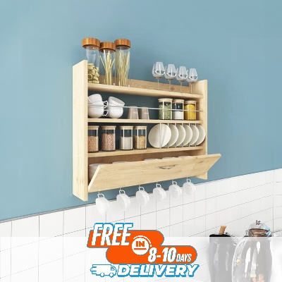 Picture of (Test Product)  Furnisha  Organize Your Kitchen With The Multipurpose Wall Mounted Shelves- Tea Cup Hooks Included For Added Convenience