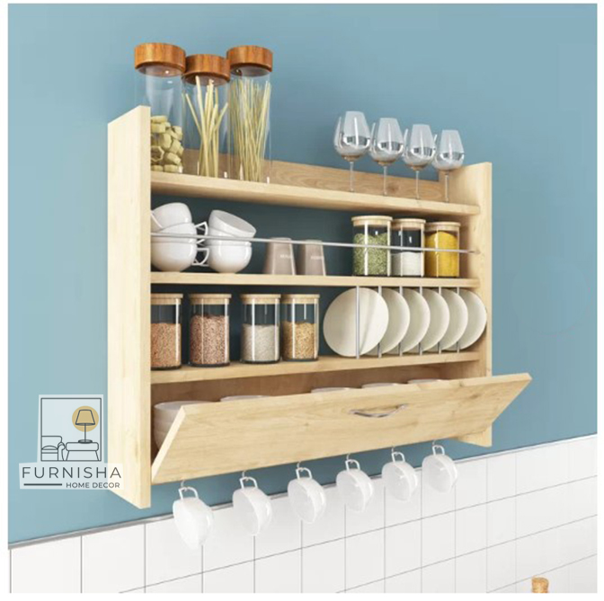 Picture of (Test Product)  Furnisha  Organize Your Kitchen With The Multipurpose Wall Mounted Shelves- Tea Cup Hooks Included For Added Convenience