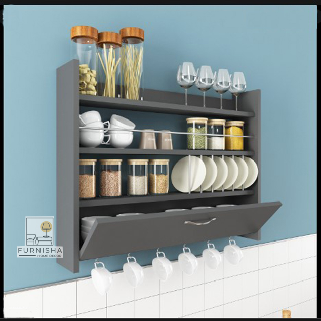 Picture of (Test Product)  Furnisha  Organize Your Kitchen With The Multipurpose Wall Mounted Shelves- Tea Cup Hooks Included For Added Convenience