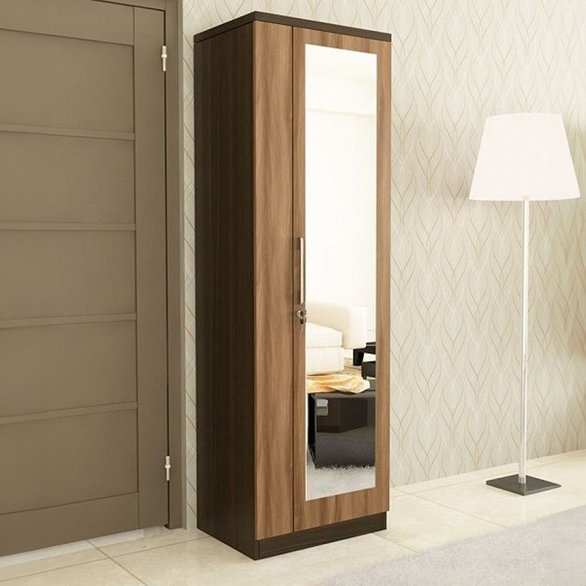 Picture of (Test Product) Furnisha  Furnisha Single Door Almirah with Full View Dressing Mirror & cloth storage hanger shelf