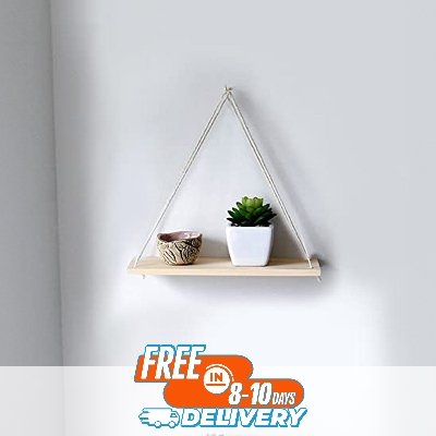 Picture of (Test Product)  Furnisha  Wall Hanging Shelf, Chocolate Color Floating Shelves for Wall, Jute Rope Wall Mounted Float Swing Shelf with 2 Hooks, Rope Hanging Shelves Rustic Storage Rack for Home Office Decor