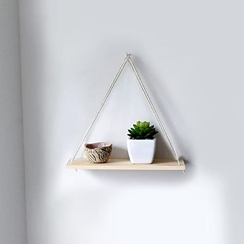 Picture of (Test Product)  Furnisha  Wall Hanging Shelf, Chocolate Color Floating Shelves for Wall, Jute Rope Wall Mounted Float Swing Shelf with 2 Hooks, Rope Hanging Shelves Rustic Storage Rack for Home Office Decor