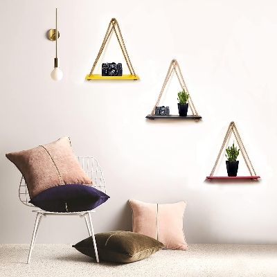 Picture of (Test Product)  Furnisha  3 Color Wall Hanging Shelf, Wall decor Combo of 3 Set of Rectangle Design Multi Color Wood Floating Shelves for Wall Rustic Rope Shelves, Display Unit, Plant Stand For Your Home & Office Use