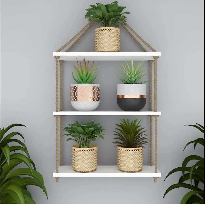 Picture of (Test Product)  Furnisha  Decorative Wall Hanging Shelf, 3 Tier Distressed Wood Jute Rope Floating Shelves, Rustic Home Wall Décor