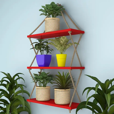 Picture of (Test Product)  Furnisha  Decorative Wall Hanging Shelf, 3 Tier Distressed Wood Jute Rope Floating Shelves, Rustic Home Wall Décor