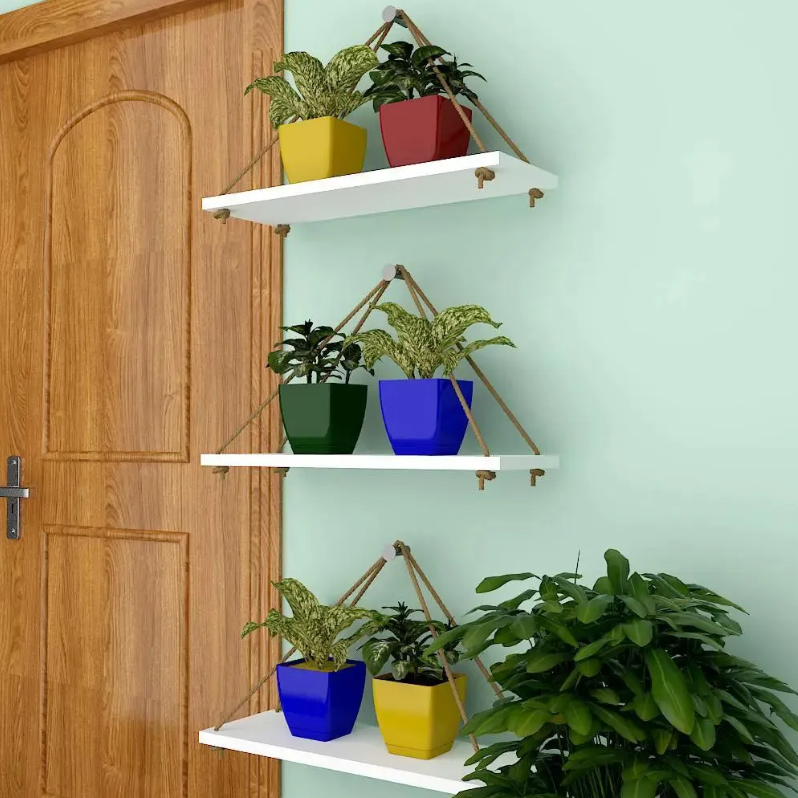 Picture of (Test Product)  Furnisha  Wall Hanging Planter Shelf with Rope (Set of 3) Wall Rope Hanging Rack Shelves, Flower Pot Stand | Planter Stands for Your Living Room and Office