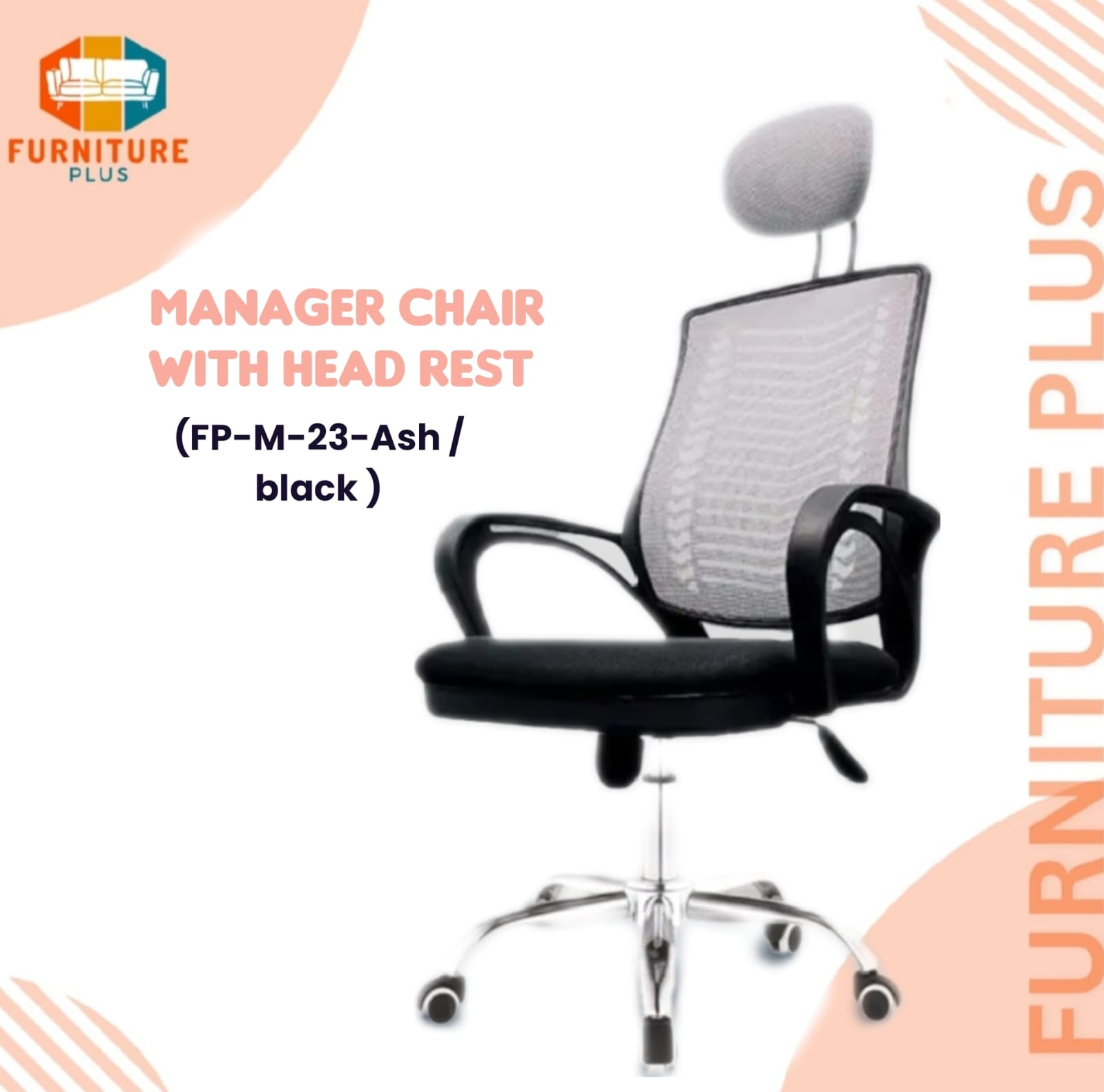 Picture of Furniture Plus (FP-M-23-)  Executive Office Chair V-Mesh Black/Ash Revolving Chair With Head Rest