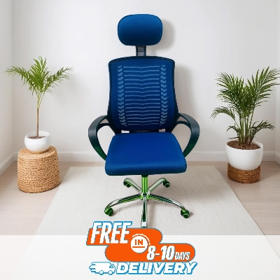 Picture of Furniture Plus (FP-M-23-Ss) Executive office chair V-mash Blue Revolving Chair with Headrest Chair