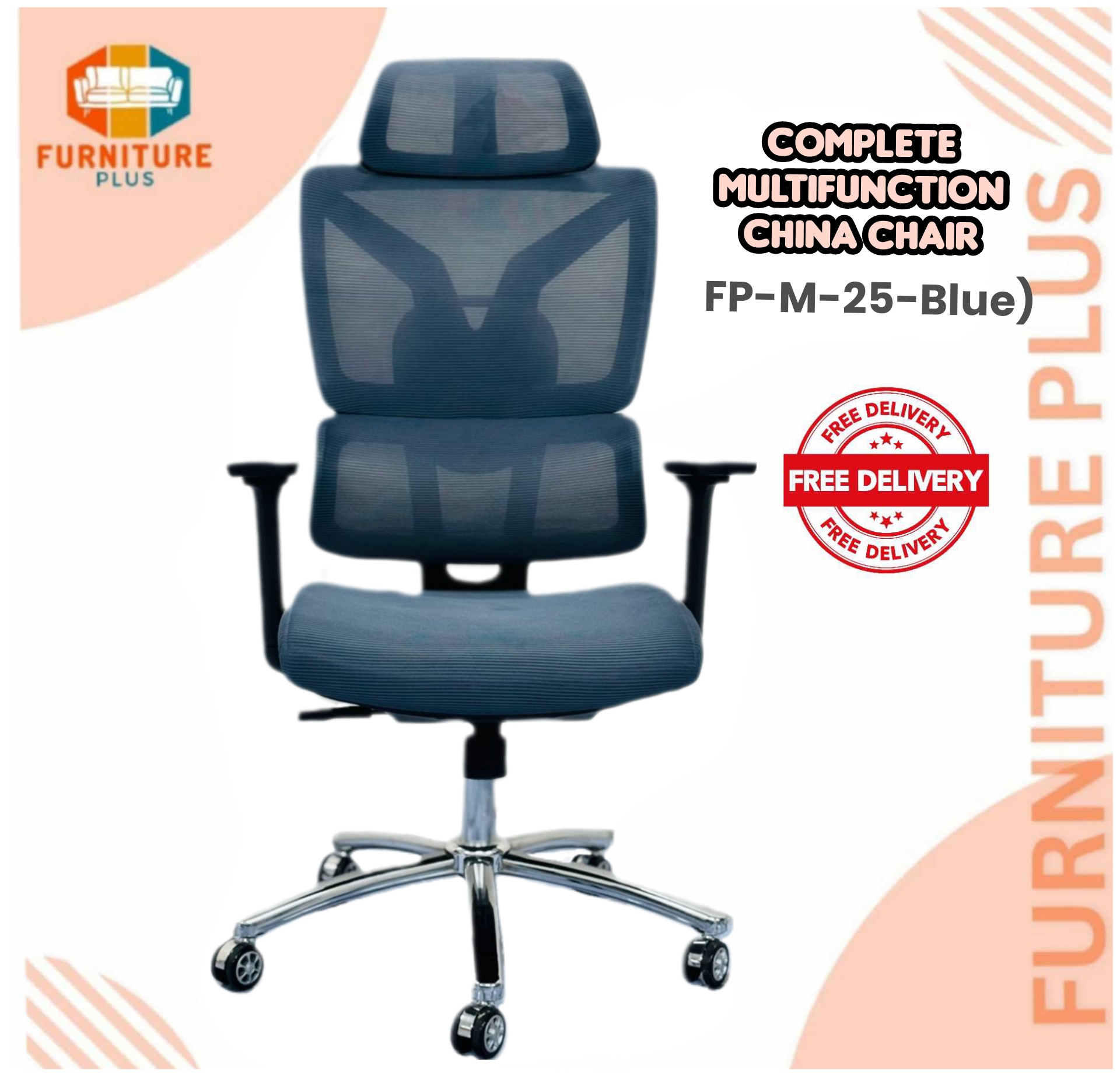 Picture of Furniture Plus (FP-M-25-BLUE) Premium quality COMPLETE MULTIFUNCTION CHINA CHAIR / boss chair / office chair
