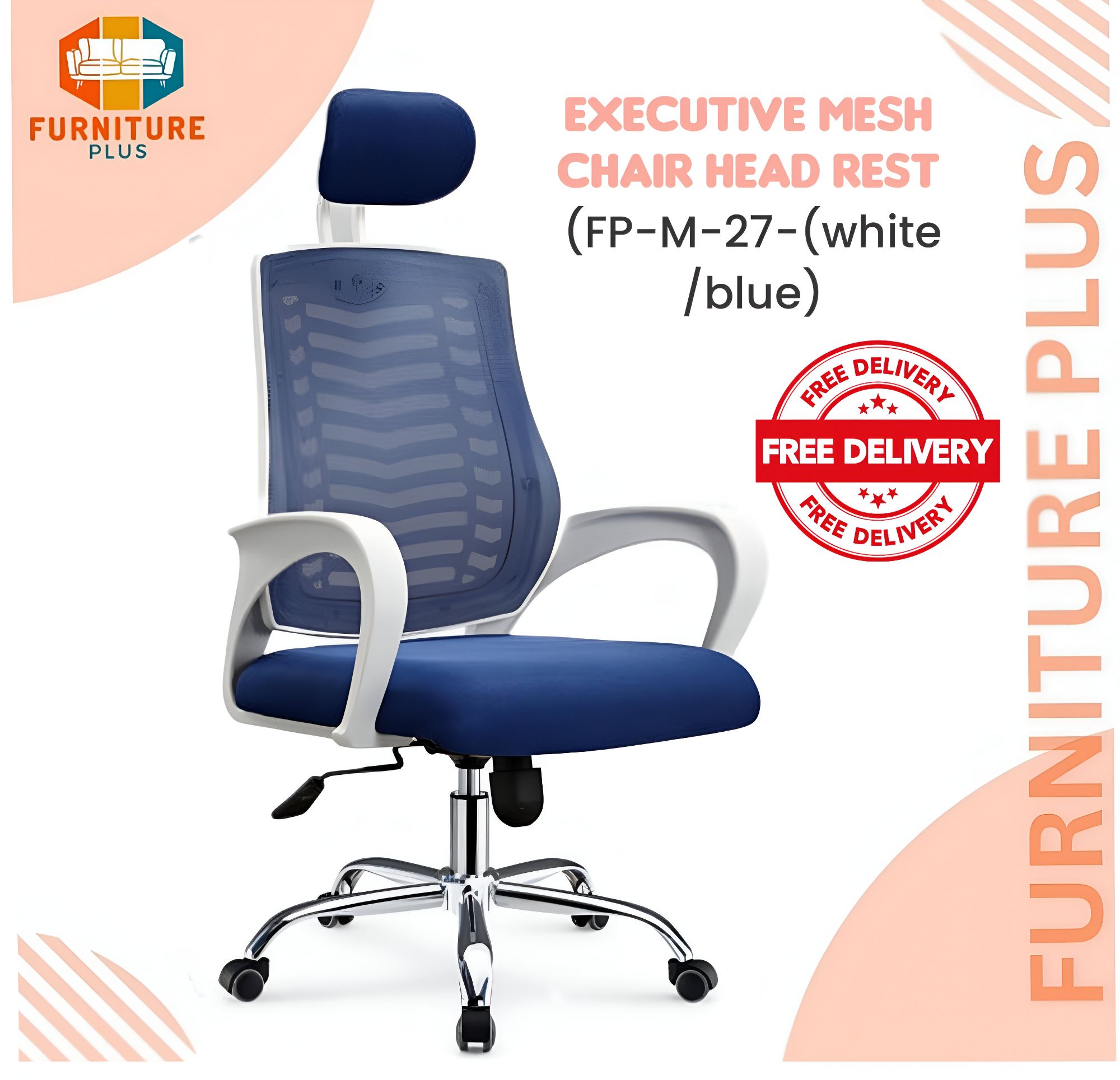 Picture of Furniture Plus (FP-M-27-Ss)Executive Office Chair White Body  [V-MESH] with Headrest good quality