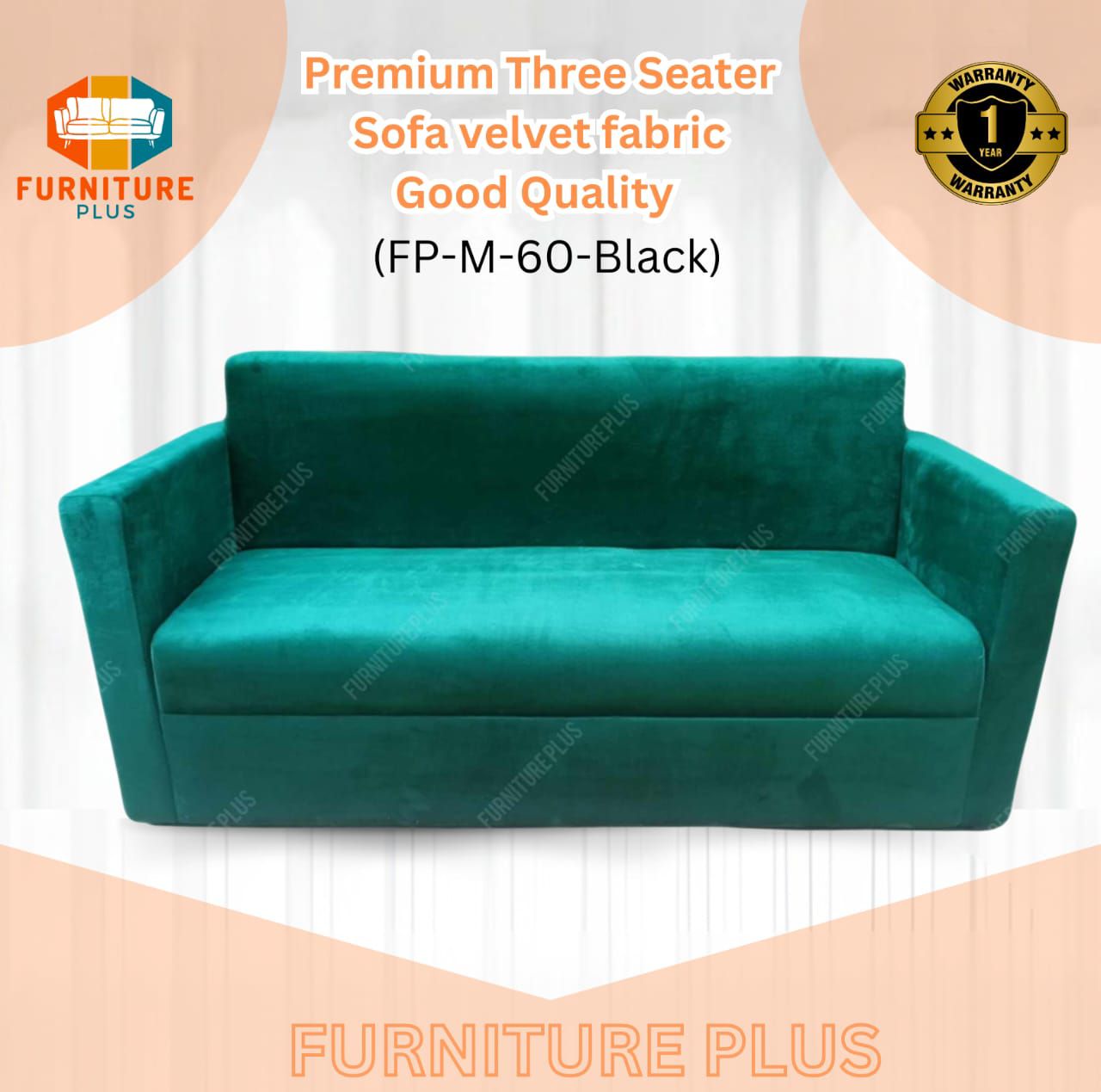 Picture of Furniture Plus (FP-M-60)Premium Sofa Three Seater Velvet Fabric better quality  living room/home office /sofa set