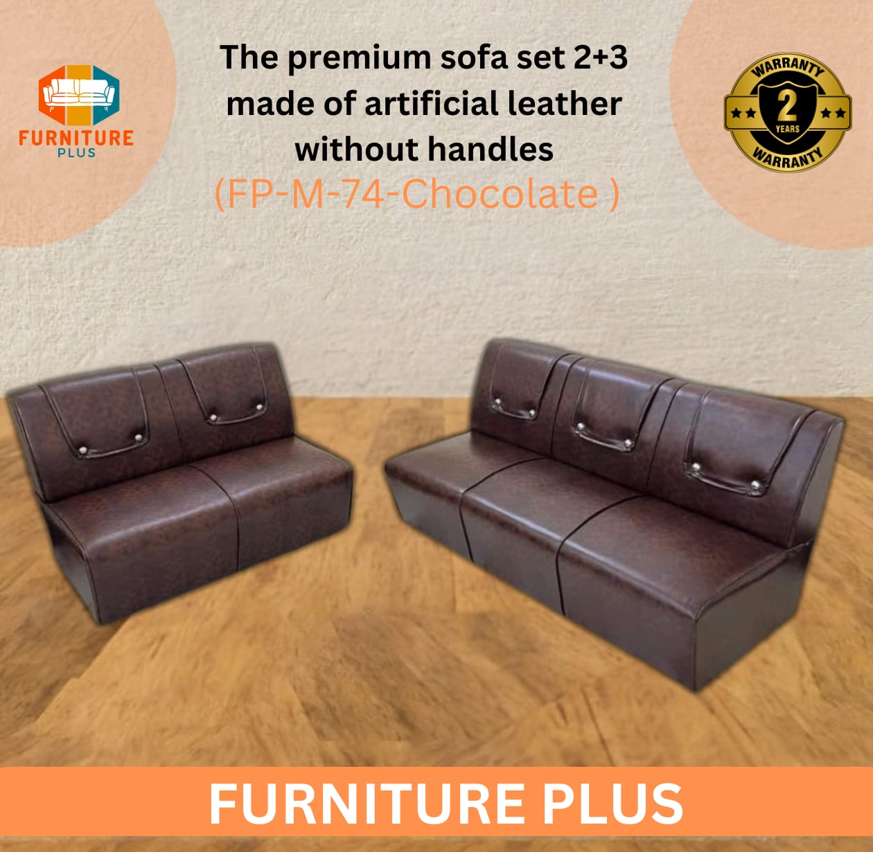 Picture of Furniture Plus (FP-M-74)premium sofa set 2+3made of artificial leatherwithout handles(FP-M-74-Black)
