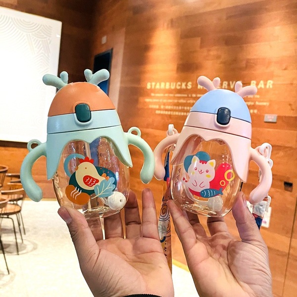 Picture of Kids Water Bottle 300ml Slicone Straw Mom pot -1pcs