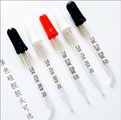 Picture of 10pcs Glass scale Medicine dropper elbow+straight head 1ml 7*77 pointed oblique head essential oil bottle dropper