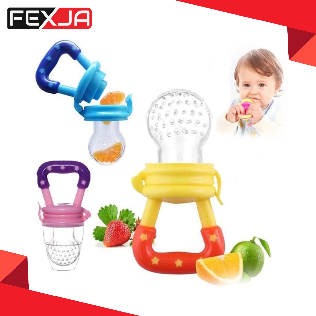 Picture of Children's silica gel nibbler for fruits and vegetables, teether for supplementary food, mesh bag BABY FRUIT CHUSNI CN_1pcs