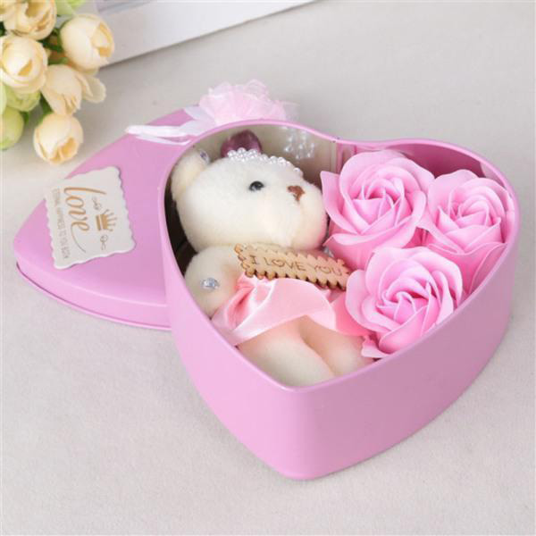 Picture of Heart-Shaped Box with Teddy and Roses Valentine Day Best Love Gift -1pcs