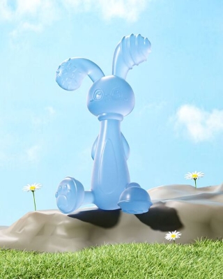Picture of Baby full Silicone Teether hand rattle fitness soft rabbit educational toy CN -1pcs