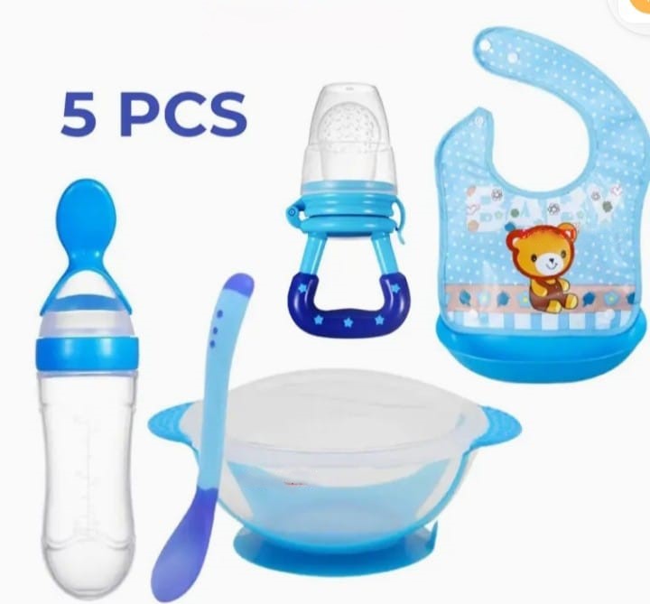 Picture of Baby food bowl+Silicone Rice hard spoon feeder 90ml+Spoon+Fruit feeder+Baby Bib, full set of tools Package