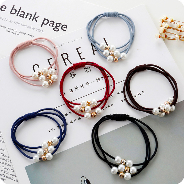 Picture of Koreancreative hairrope, versatile pearl hair tie, beaded multi-layer hair tie, high elastic rubber band hair tie -3pcs