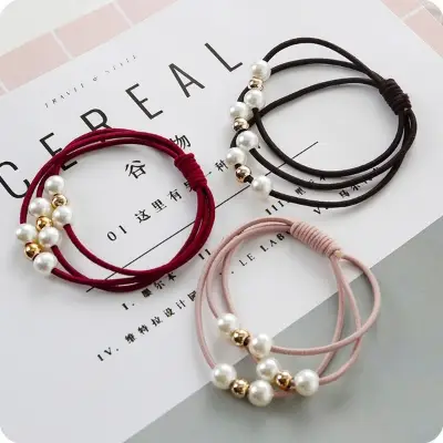 Picture of Koreancreative hairrope, versatile pearl hair tie, beaded multi-layer hair tie, high elastic rubber band hair tie -3pcs
