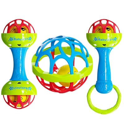 Picture of 3pcs Set Soft glue Dumbbell & Ball Baby Hand Teether With jhunjhuni CN