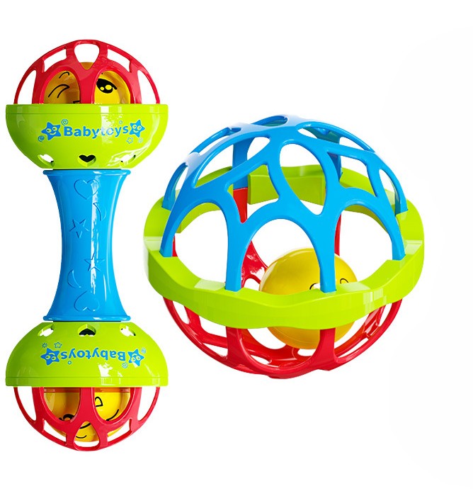 Picture of 2pcs Set Soft glue Dumbbell +Ball Baby Hand Teether With jhunjhuni CN
