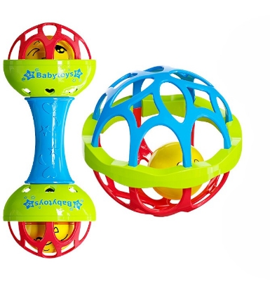 Picture of 2pcs Set Soft glue Dumbbell +Ball Baby Hand Teether With jhunjhuni CN