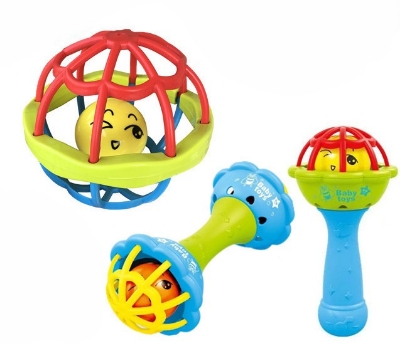 Picture of 3pcs Set Soft glue Dumbbell & ball Baby Hand Teether With jhunjhuni CN